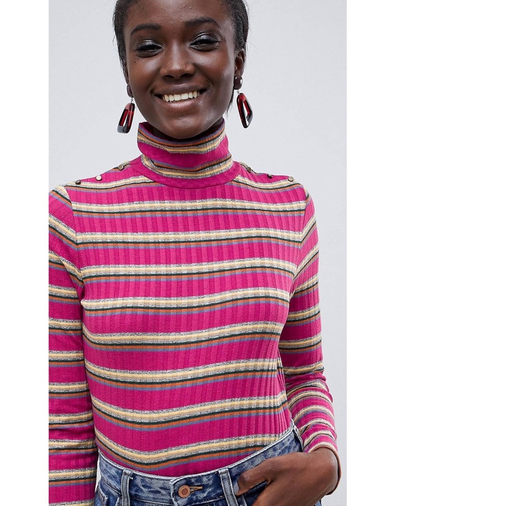 Esprit roll neck stripe top in pink